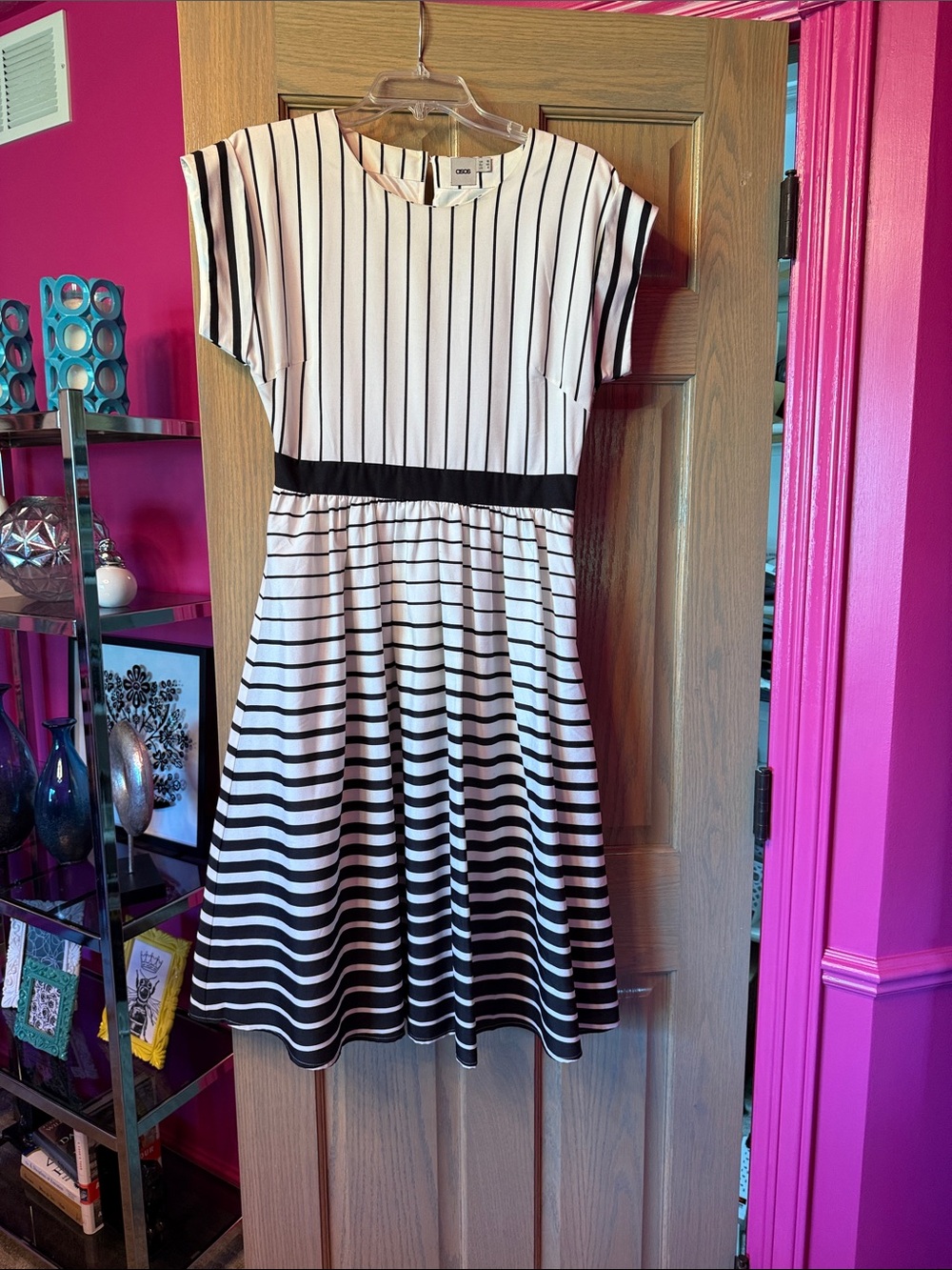 ASOS White Dress with Black Vertical Stripes size 6